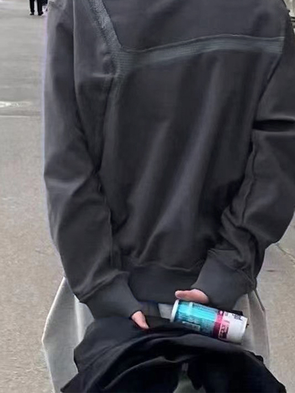 Sudadera con capucha extragrande reversible con empalme de gofre irregular para hombre-1