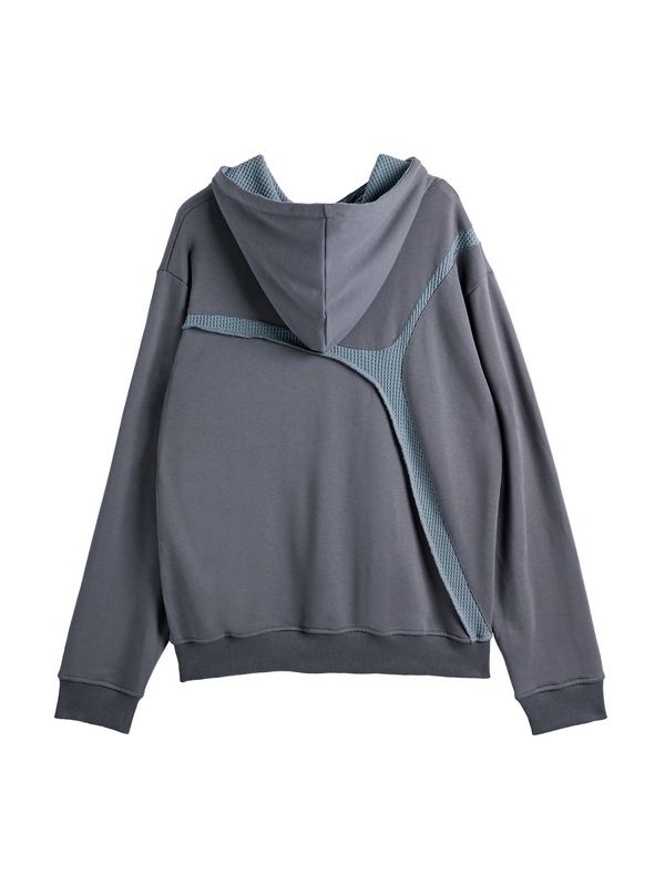 Sudadera con capucha extragrande reversible con empalme de gofre irregular para hombre-3