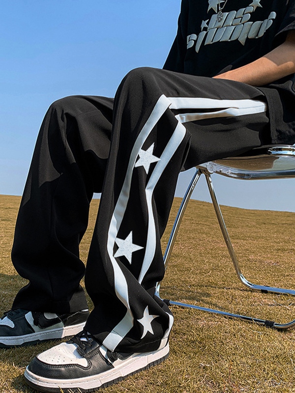 Pantalones deportivos con detalle de ribetes y estampado de estrellas para hombre-4