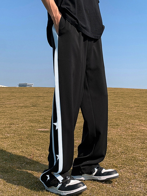 Pantalones deportivos con detalle de ribetes y estampado de estrellas para hombre-2