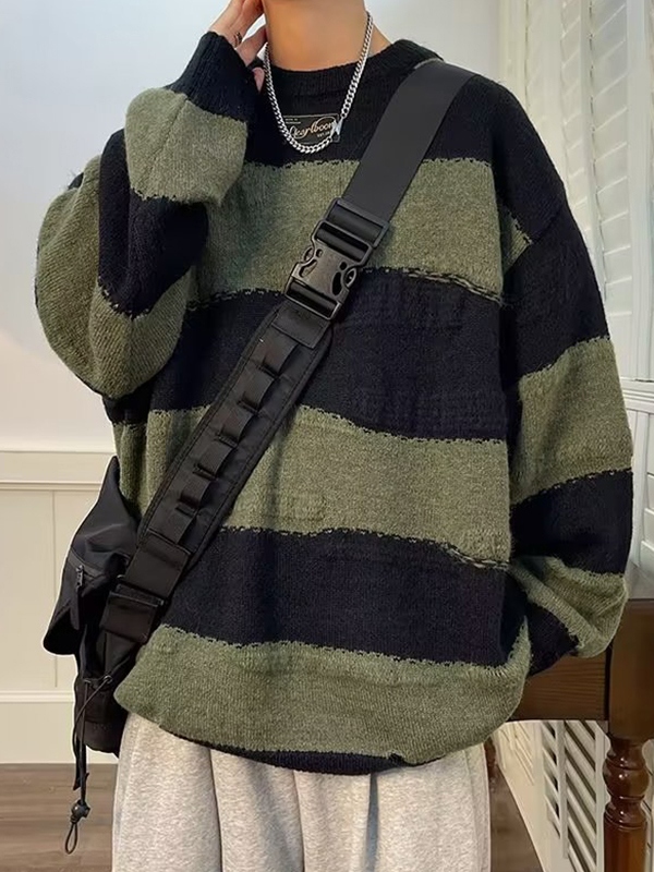 Suéter de rayas irregulares de color en contraste para hombre-1