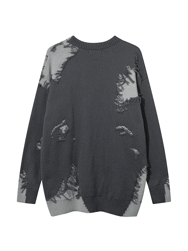 Suéter con diseño deshilachado y empalme de color en contraste irregular para hombre-1