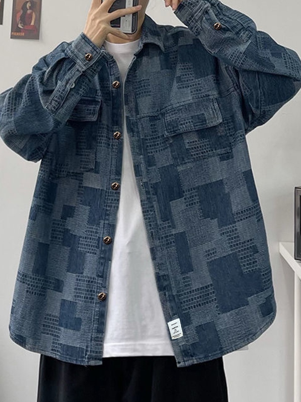 Blusa de manga larga a cuadros desgastada vintage para hombre-2