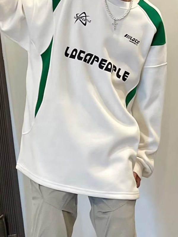 Sudadera con empalme y estampado de letras Street para hombre-3