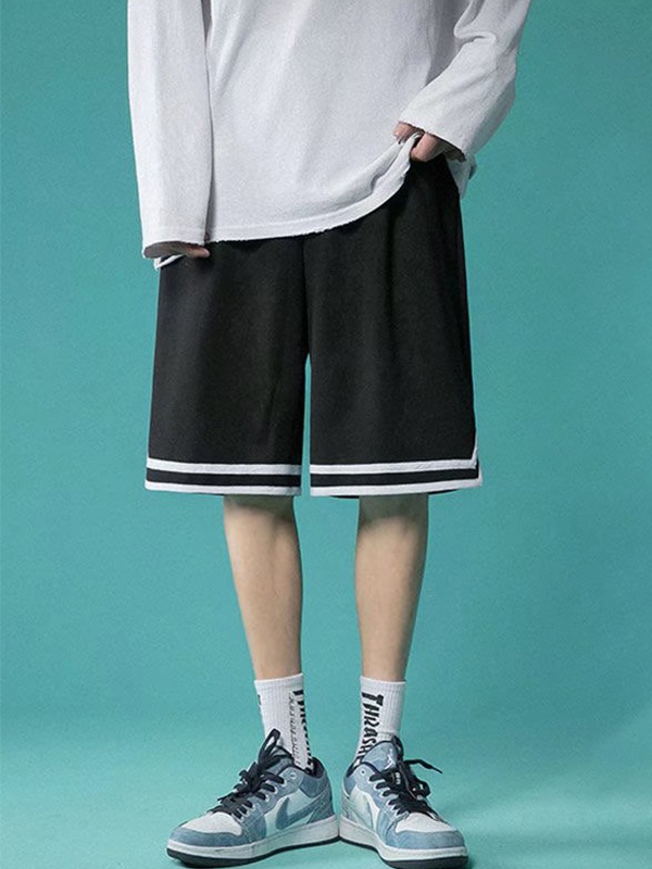 Pantalones cortos finos a rayas en contraste para hombre-1