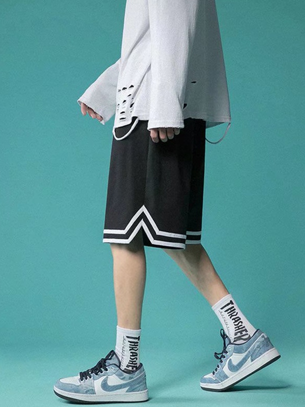 Pantalones cortos finos a rayas en contraste para hombre-2