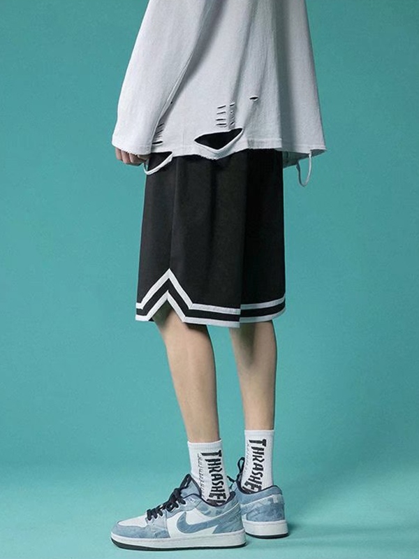 Pantalones cortos finos a rayas en contraste para hombre-3