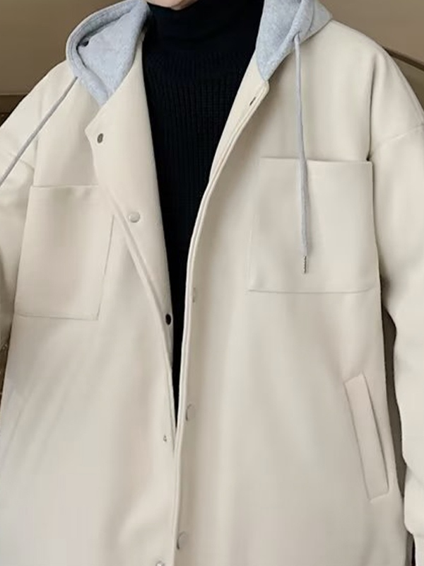 Chaqueta con capucha de mezcla de lana de patchwork para hombre-1