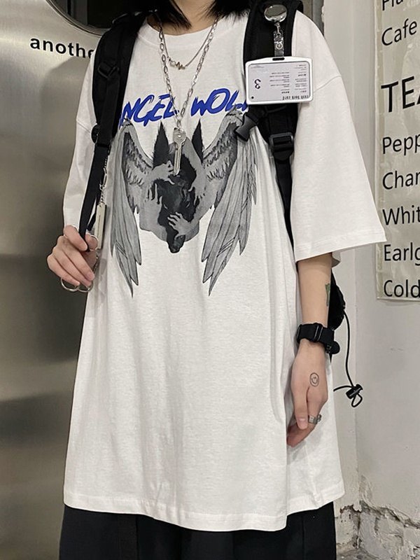 Camiseta estampada de manga corta Angel Wolf para hombre-1