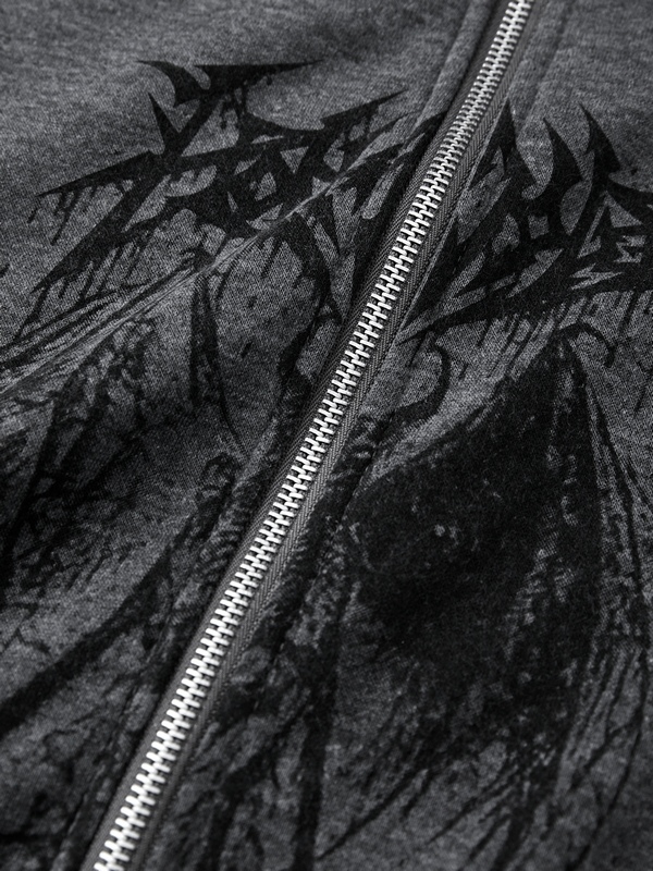 Sudadera extragrande con capucha y cremallera con cordón y estampado de demonio para hombre-3