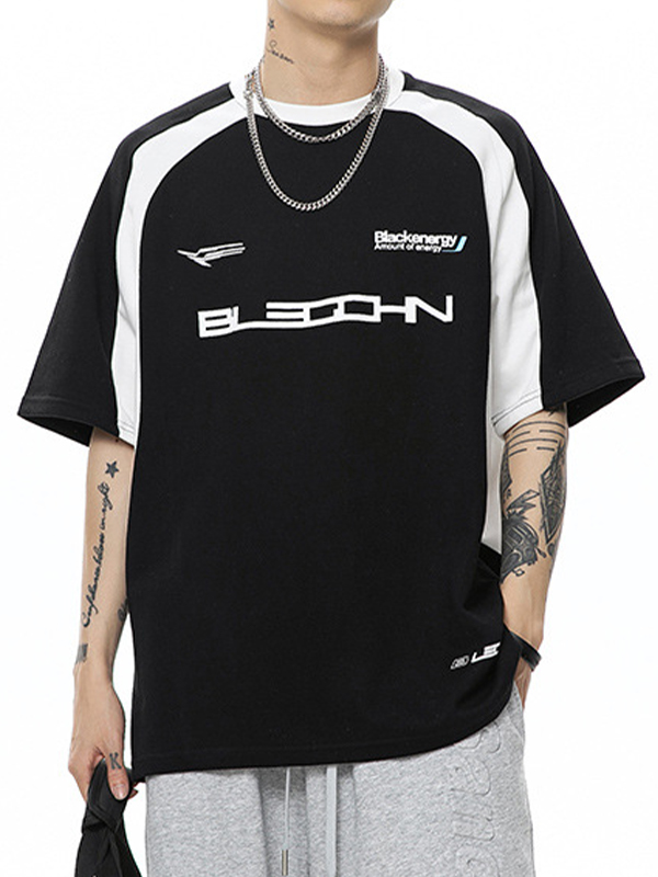 Camiseta de manga corta raglán holgada con letras para hombre-1