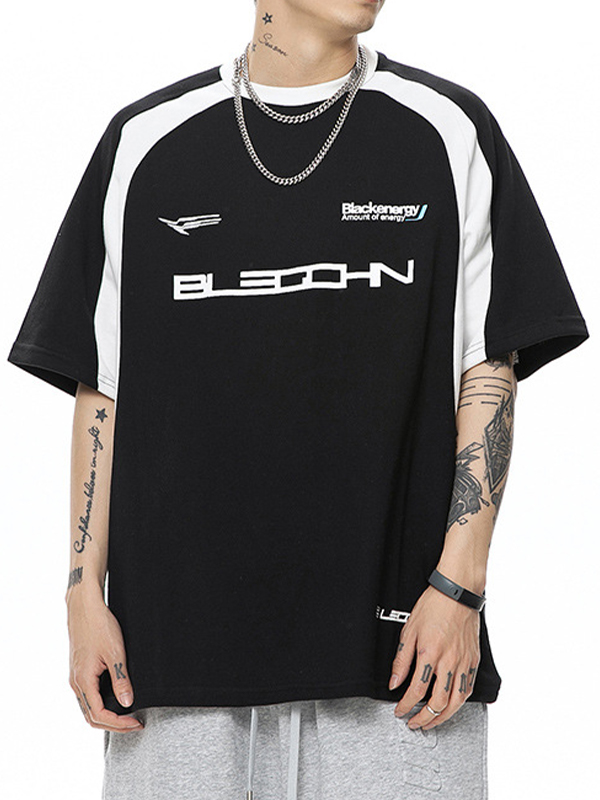 Camiseta de manga corta raglán holgada con letras para hombre-2