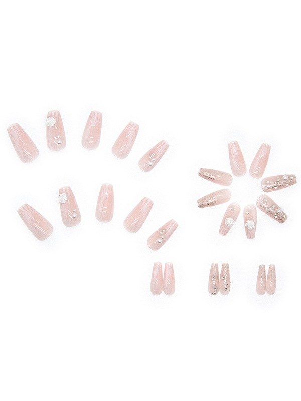 24 piezas de prensa floral de perlas de imitación en las uñas-1