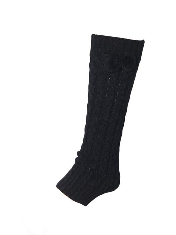 Calentador de piernas tejido trenzado Pompom Decor-1