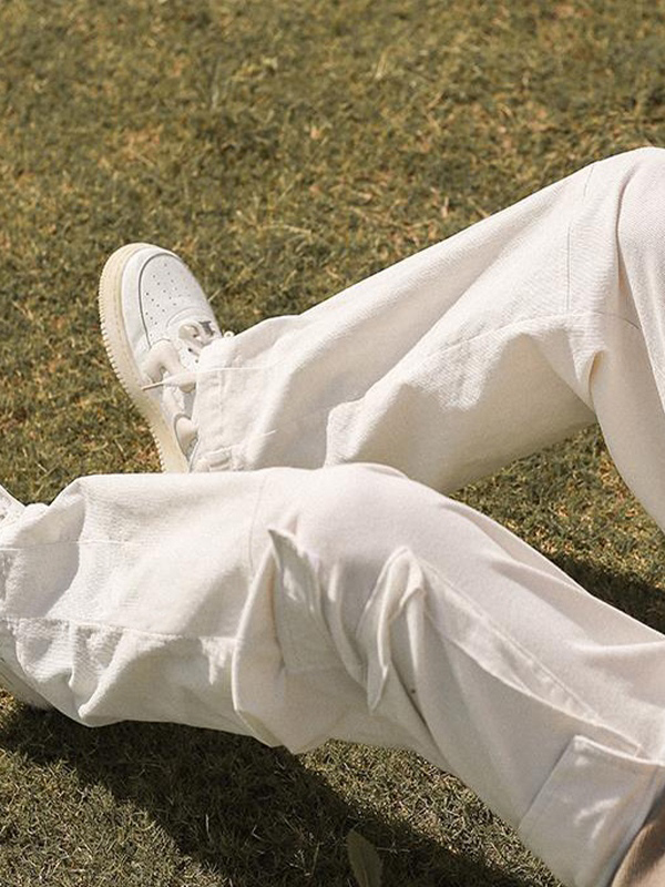 Pantalones cargo rectos vintage con bolsillo de parche para hombre-3