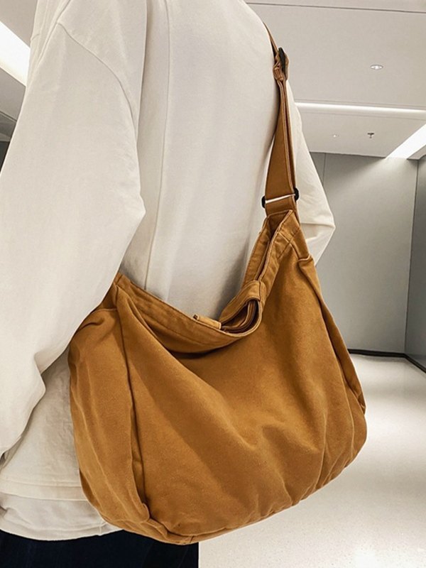 Bolso tote grande de lona con lavado vintage-1