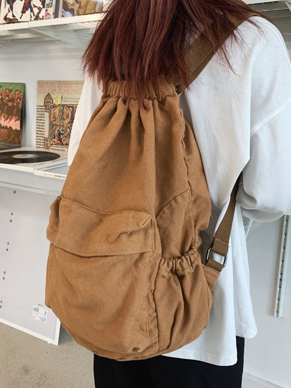 Mochila de lona con cordón fruncido-2