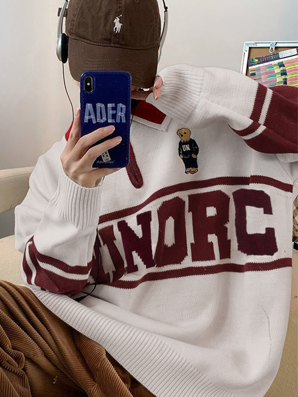 Suéter de punto de polo con media cremallera vintage para hombre-3