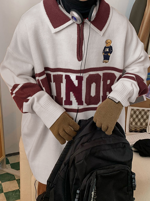 Suéter de punto de polo con media cremallera vintage para hombre-2