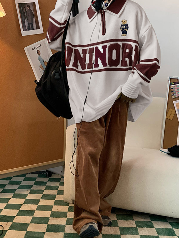 Suéter de punto de polo con media cremallera vintage para hombre-5