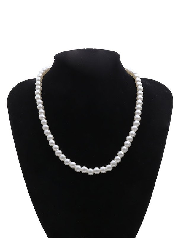 Collar vintage de perlas de imitación blancas-1