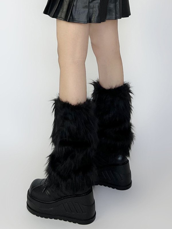 Calentador de piernas de piel sintética negro-4