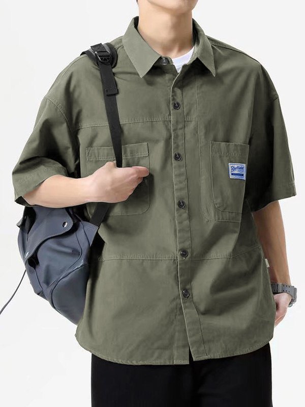 Camisa cargo informal con botones y manga corta para hombre-1