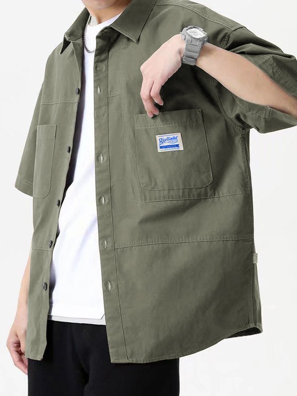 Camisa cargo informal con botones y manga corta para hombre-2