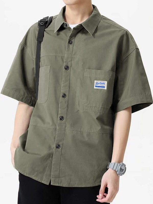 Camisa cargo informal con botones y manga corta para hombre-3