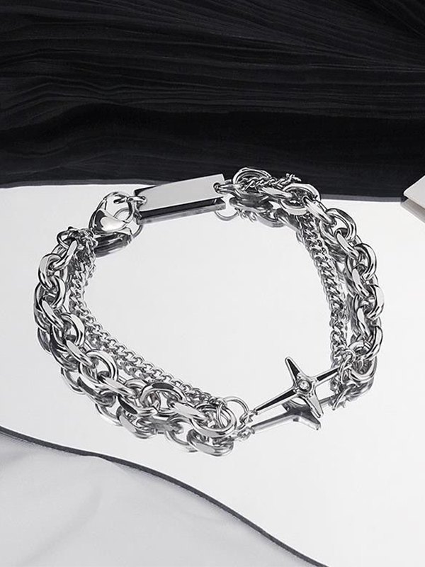 Pulsera con colgante de estrella y etiqueta de doble capa-4