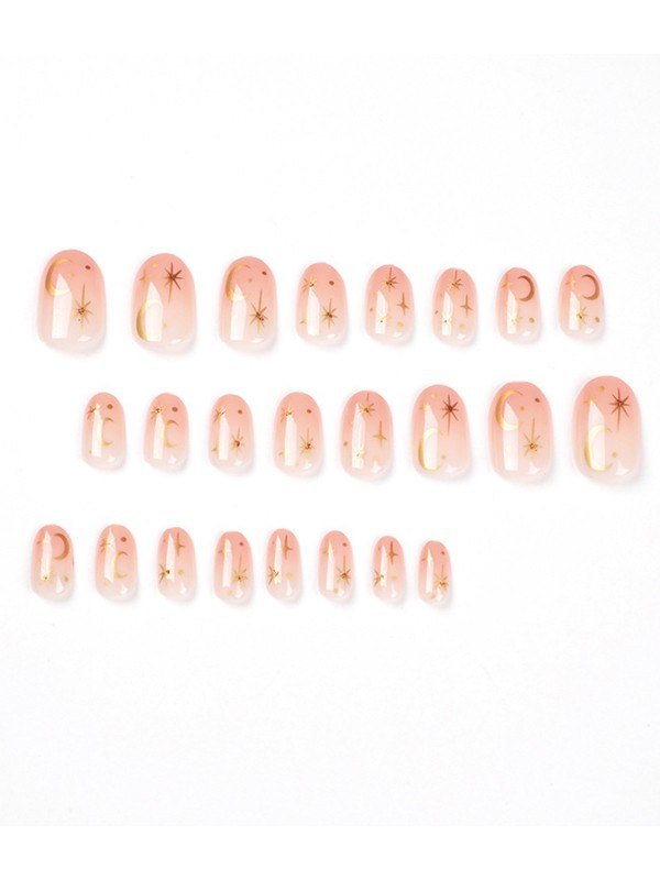 24 piezas de patrón de estrella de luna creciente prensa en las uñas-1