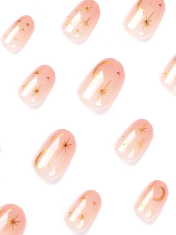 24 piezas de patrón de estrella de luna creciente prensa en las uñas-2