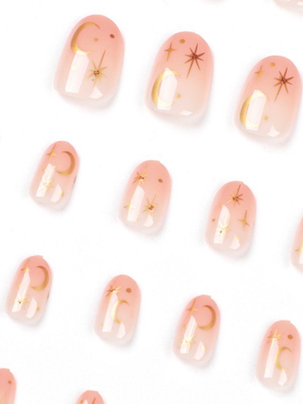 24 piezas de patrón de estrella de luna creciente prensa en las uñas-3