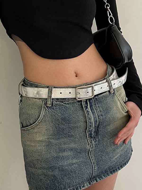 Cinturón con hebilla de diseño de grietas de color sólido-4