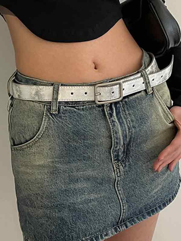 Cinturón con hebilla de diseño de grietas de color sólido-2