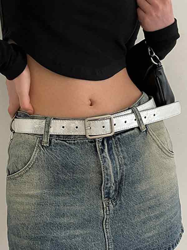 Cinturón con hebilla de diseño de grietas de color sólido-5