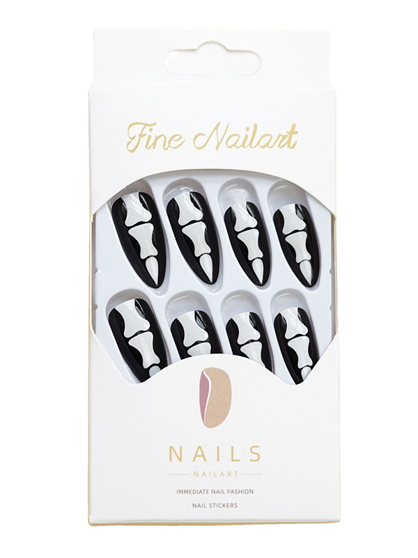 24 piezas Prensa en uñas con patrón de nudillos de Halloween-3