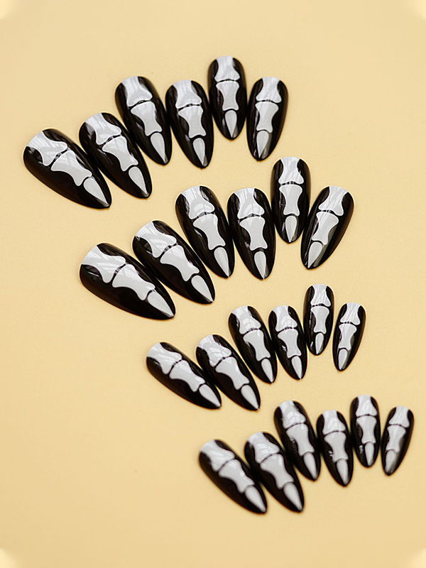 24 piezas Prensa en uñas con patrón de nudillos de Halloween-2